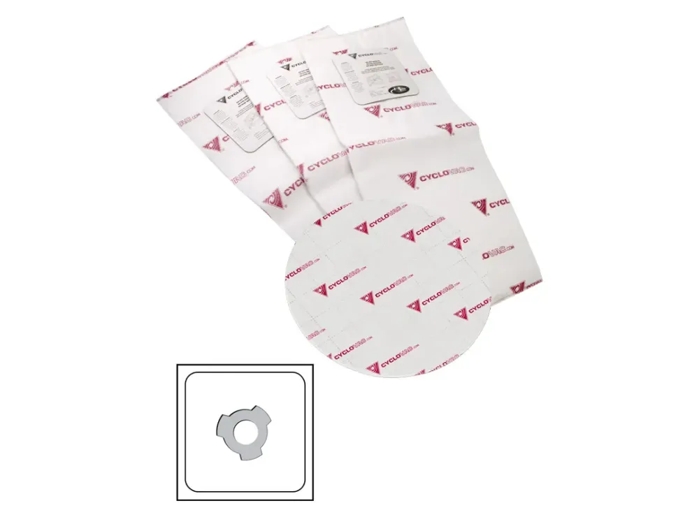 Sac électrostatique compact - 3 dents - Paquet de 3 sacs et 1 Cyclofiltre rond inclus - 16 litres